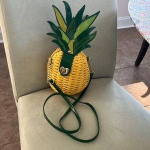 Betsy Johnson yellow, straw, pineapple purse.